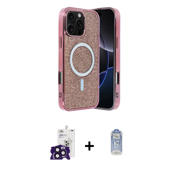 ieg™ iPhone 16 Pro Max Kılıf Eksen Çizgi - Siyah Joko Magic 5D Cam + Bilvis Titan Kamera Lens - SH