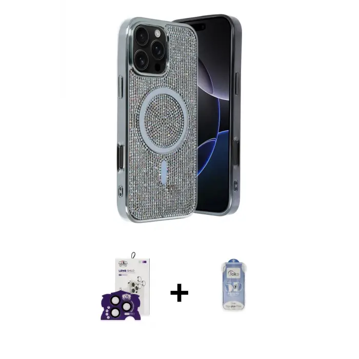 ieg™ iPhone 16 Pro Max Kılıf Eksen Çizgi - Siyah Joko Magic 5D Cam + Bilvis Titan Kamera Lens - SH