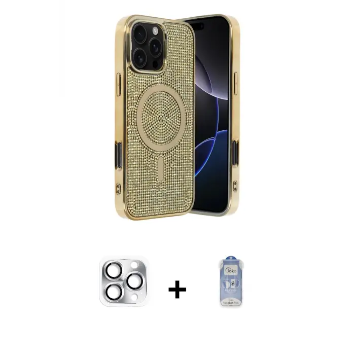 ieg™ iPhone 16 Pro Max Kılıf Eksen Çizgi - Siyah Joko Magic 5D Cam + Pers Alüminyum Kamera Lens - GS