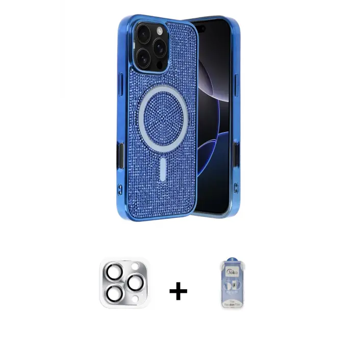ieg™ iPhone 16 Pro Max Kılıf Eksen Çizgi - Siyah Joko Magic 5D Cam + Pers Alüminyum Kamera Lens - GS