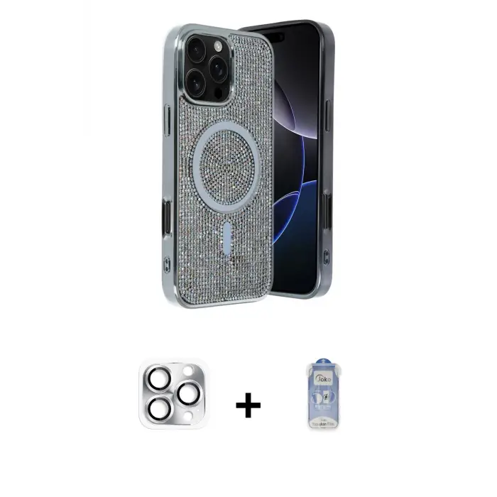 ieg™ iPhone 16 Pro Max Kılıf Eksen Çizgi - Siyah Joko Magic 5D Cam + Pers Alüminyum Kamera Lens - GS
