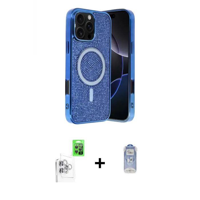 ieg™ iPhone 16 Pro Max Kılıf Eksen Çizgi - Siyah Joko Magic 5D Cam + Raze Metal Kamera Lens - BZ
