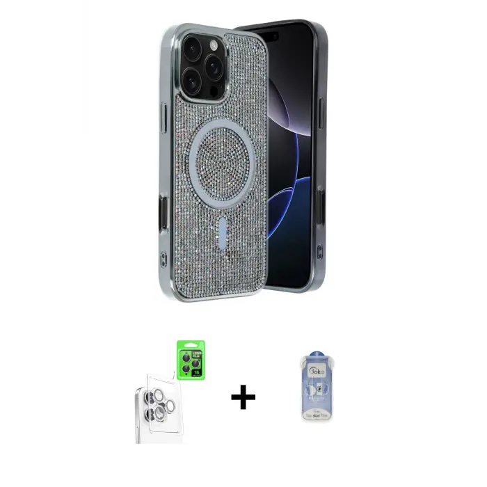 ieg™ iPhone 16 Pro Max Kılıf Eksen Çizgi - Siyah Joko Magic 5D Cam + Raze Metal Kamera Lens - BZ