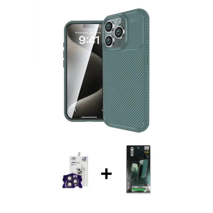 ieg™ iPhone 16 Pro Max Kılıf Eksen Form Prime - Siyah 360 Mat Full Body Arka Koruyucu + Bilvis Titan Kamera Lens - TMGI