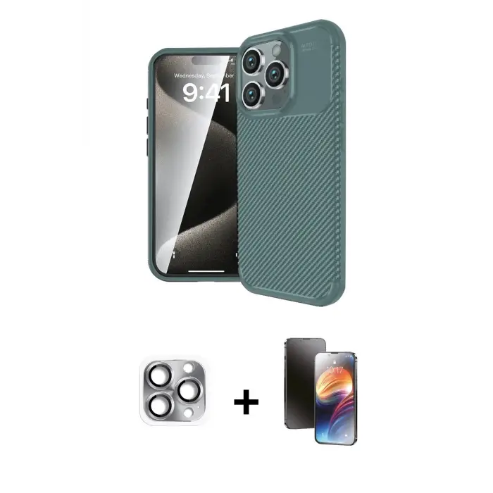 ieg™ iPhone 16 Pro Max Kılıf Eksen Form Prime - Siyah 3D Antistatik Mat Seramik Nano Ekran Koruyucu + Pers Alüminyum Kamera Lens - GI