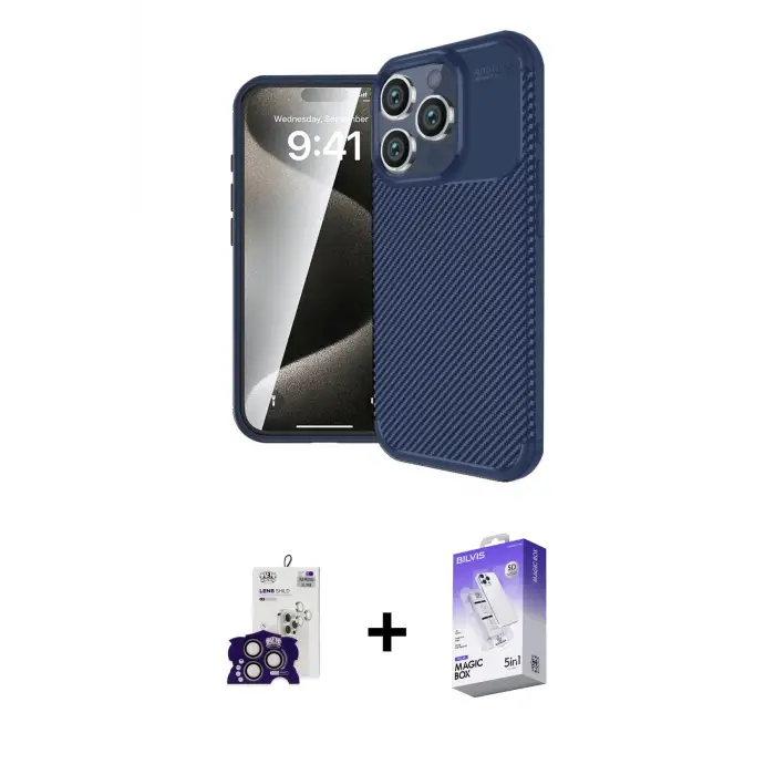 ieg™ iPhone 16 Pro Max Kılıf Eksen Form Prime - Siyah Bilvis 5in1 3D Magic Cam Ekran Koruyucu + Bilvis Titan Kamera Lens - TMGI