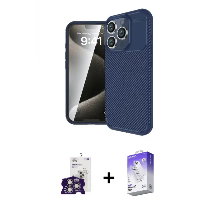ieg™ iPhone 16 Pro Max Kılıf Eksen Form Prime - Siyah Bilvis 5in1 3D Magic Cam Ekran Koruyucu + Bilvis Titan Kamera Lens - GS