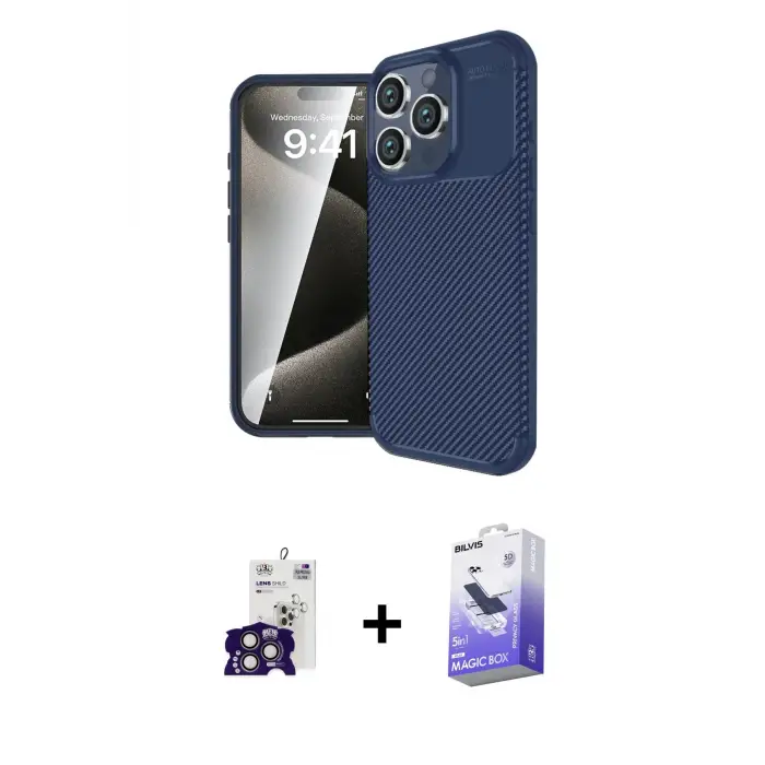 ieg™ iPhone 16 Pro Max Kılıf Eksen Form Prime - Siyah Bilvis 5in1 5D Magic Hayalet Cam Ekran Koruyucu + Bilvis Titan Kamera Lens - TMGI