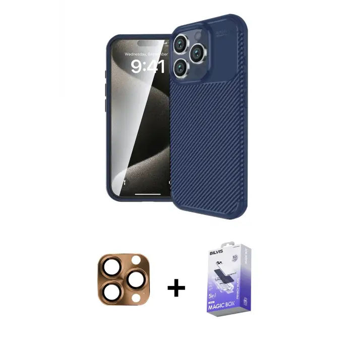 ieg™ iPhone 16 Pro Max Kılıf Eksen Form Prime - Siyah Bilvis 5in1 5D Magic Hayalet Cam Ekran Koruyucu + Pers Alüminyum Kamera Lens - CLTM