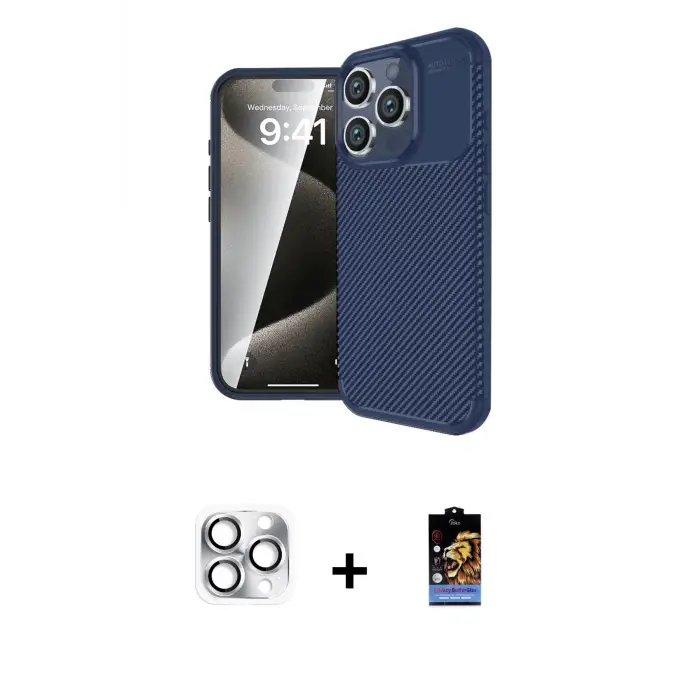 ieg™ iPhone 16 Pro Max Kılıf Eksen Form Prime - Siyah Buffer Hayalet Cam Ekran Koruyucu + Pers Alüminyum Kamera Lens - GS