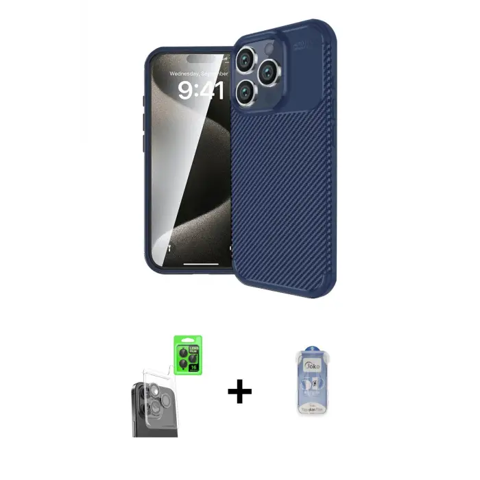 ieg™ iPhone 16 Pro Max Kılıf Eksen Form Prime - Siyah Joko Magic 5D Cam + Raze Metal Kamera Lens - SH