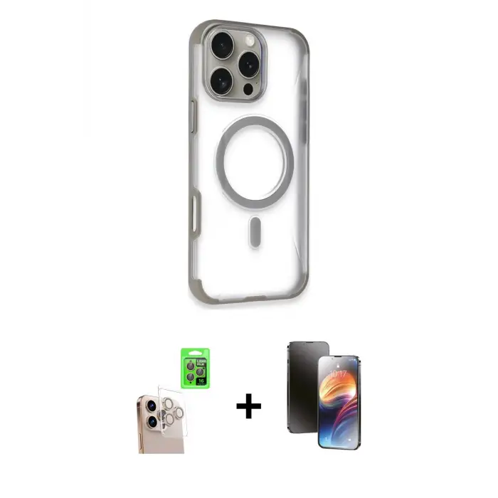 ieg™ iPhone 16 Pro Max Kılıf Eksen Klasik Koleksiyonu - Siyah 3D Antistatik Mat Seramik Nano Ekran Koruyucu + Raze Metal Kamera Lens - NLGY