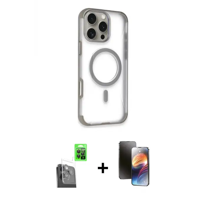 ieg™ iPhone 16 Pro Max Kılıf Eksen Klasik Koleksiyonu - Siyah 3D Antistatik Mat Seramik Nano Ekran Koruyucu + Raze Metal Kamera Lens - SH