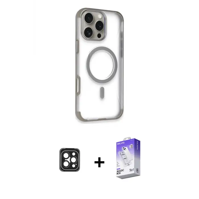 ieg™ iPhone 16 Pro Max Kılıf Eksen Klasik Koleksiyonu - Siyah Bilvis 5in1 3D Magic Cam Ekran Koruyucu + PVD Metal Kamera Lens - SH
