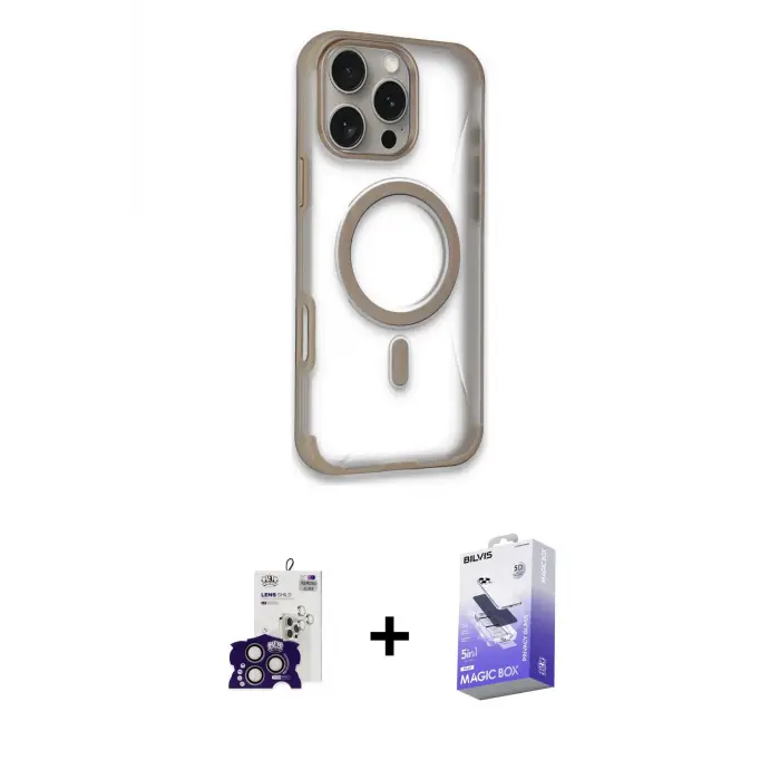 ieg™ iPhone 16 Pro Max Kılıf Eksen Klasik Koleksiyonu - Siyah Bilvis 5in1 5D Magic Hayalet Cam Ekran Koruyucu + Bilvis Titan Kamera Lens - TMGI