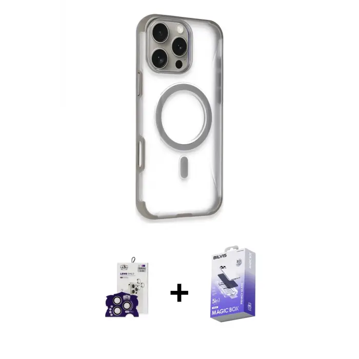 ieg™ iPhone 16 Pro Max Kılıf Eksen Klasik Koleksiyonu - Siyah Bilvis 5in1 5D Magic Hayalet Cam Ekran Koruyucu + Bilvis Titan Kamera Lens - TMGI