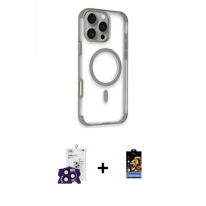 ieg™ iPhone 16 Pro Max Kılıf Eksen Klasik Koleksiyonu - Siyah Buffer Hayalet Cam Ekran Koruyucu + Bilvis Titan Kamera Lens - SH