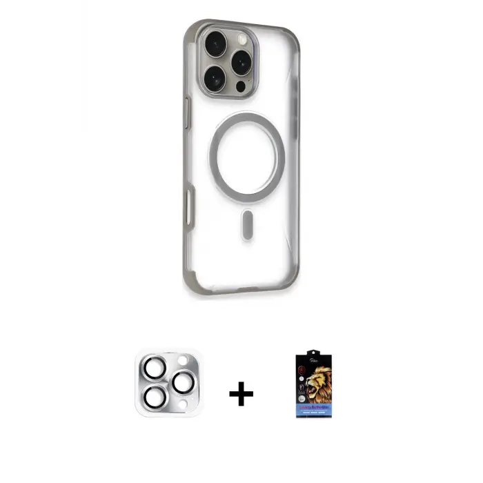 ieg™ iPhone 16 Pro Max Kılıf Eksen Klasik Koleksiyonu - Siyah Buffer Hayalet Cam Ekran Koruyucu + Pers Alüminyum Kamera Lens - GS