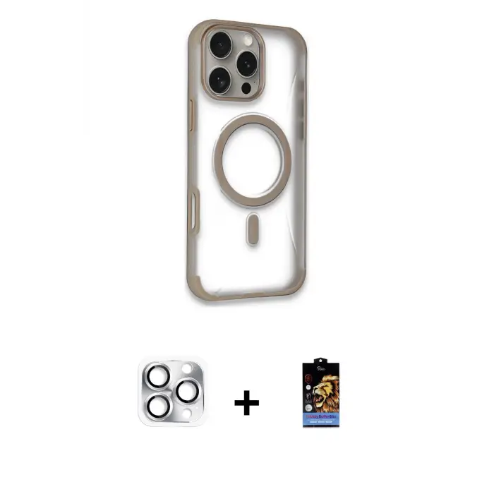 ieg™ iPhone 16 Pro Max Kılıf Eksen Klasik Koleksiyonu - Siyah Buffer Hayalet Cam Ekran Koruyucu + Pers Alüminyum Kamera Lens - GS