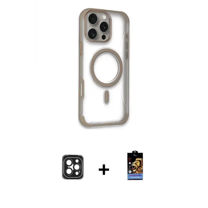 ieg™ iPhone 16 Pro Max Kılıf Eksen Klasik Koleksiyonu - Siyah Buffer Hayalet Cam Ekran Koruyucu + PVD Metal Kamera Lens - SH
