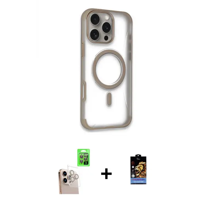 ieg™ iPhone 16 Pro Max Kılıf Eksen Klasik Koleksiyonu - Siyah Buffer Hayalet Cam Ekran Koruyucu + Raze Metal Kamera Lens - NLGY
