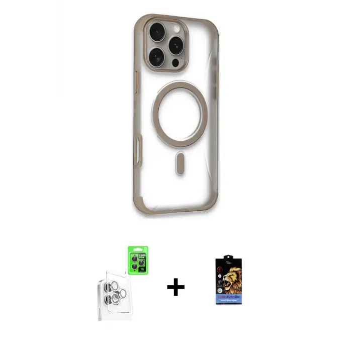 ieg™ iPhone 16 Pro Max Kılıf Eksen Klasik Koleksiyonu - Siyah Buffer Hayalet Cam Ekran Koruyucu + Raze Metal Kamera Lens - BZ