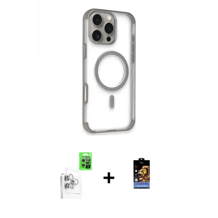 ieg™ iPhone 16 Pro Max Kılıf Eksen Klasik Koleksiyonu - Siyah Buffer Hayalet Cam Ekran Koruyucu + Raze Metal Kamera Lens - BZ