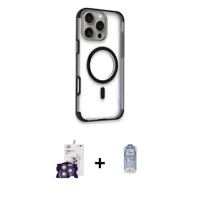 ieg™ iPhone 16 Pro Max Kılıf Eksen Klasik Koleksiyonu - Siyah Joko Magic 5D Cam + Bilvis Titan Kamera Lens - GS