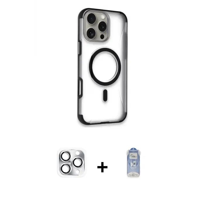 ieg™ iPhone 16 Pro Max Kılıf Eksen Klasik Koleksiyonu - Siyah Joko Magic 5D Cam + Pers Alüminyum Kamera Lens - GS