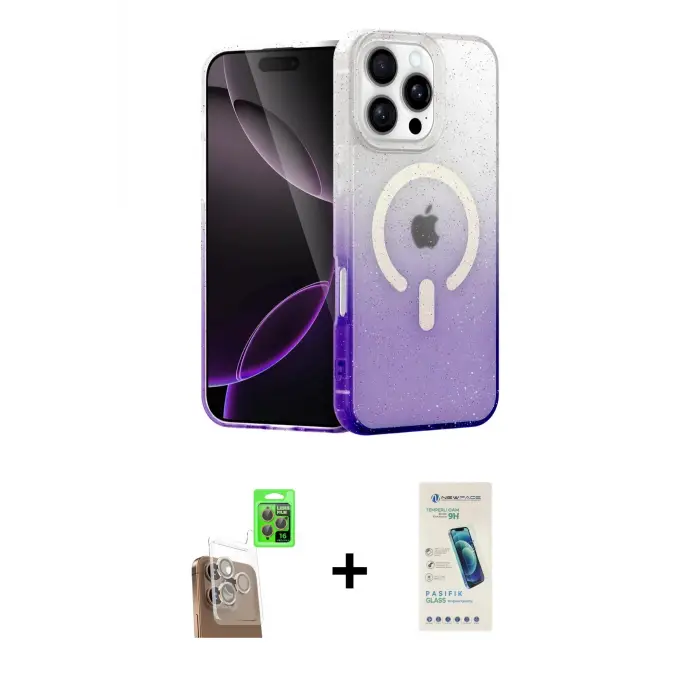 ieg™ iPhone 16 Pro Max Kılıf Eksen Minimal Özel Seri - Şeffaf Pasifik Cam Ekran Koruyucu + Raze Metal Kamera Lens - CLTM