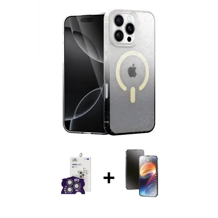 ieg™ iPhone 16 Pro Max Kılıf Eksen Minimal Özel Seri - Siyah 3D Antistatik Mat Seramik Nano Ekran Koruyucu + Bilvis Titan Kamera Lens - GS