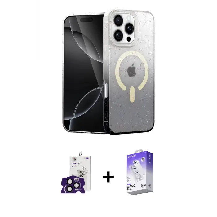 ieg™ iPhone 16 Pro Max Kılıf Eksen Minimal Özel Seri - Siyah Bilvis 5in1 3D Magic Cam Ekran Koruyucu + Bilvis Titan Kamera Lens - SH