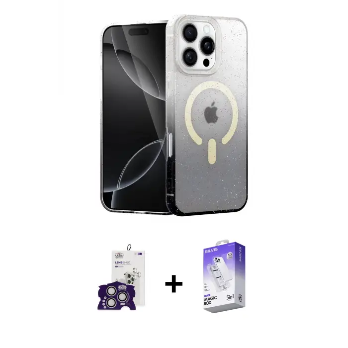 ieg™ iPhone 16 Pro Max Kılıf Eksen Minimal Özel Seri - Siyah Bilvis 5in1 3D Magic Cam Ekran Koruyucu + Bilvis Titan Kamera Lens - GS