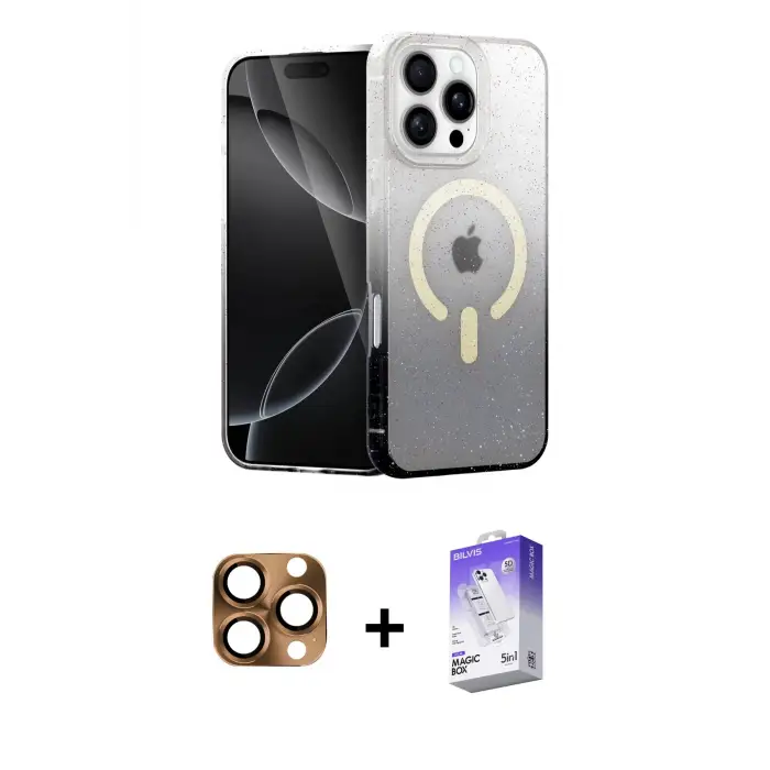 ieg™ iPhone 16 Pro Max Kılıf Eksen Minimal Özel Seri - Siyah Bilvis 5in1 3D Magic Cam Ekran Koruyucu + Pers Alüminyum Kamera Lens - CLTM