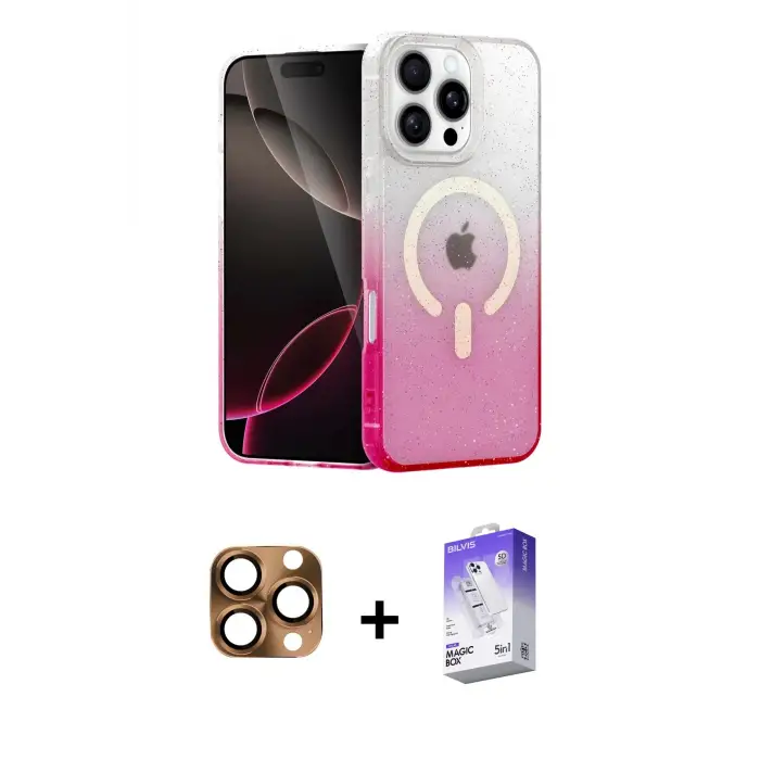 ieg™ iPhone 16 Pro Max Kılıf Eksen Minimal Özel Seri - Siyah Bilvis 5in1 3D Magic Cam Ekran Koruyucu + Pers Alüminyum Kamera Lens - CLTM
