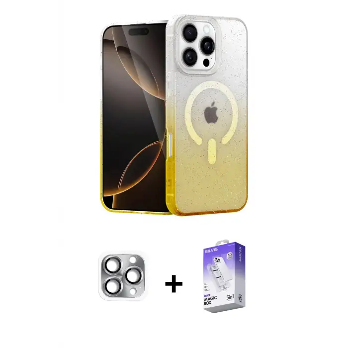 ieg™ iPhone 16 Pro Max Kılıf Eksen Minimal Özel Seri - Siyah Bilvis 5in1 3D Magic Cam Ekran Koruyucu + Pers Alüminyum Kamera Lens - GI