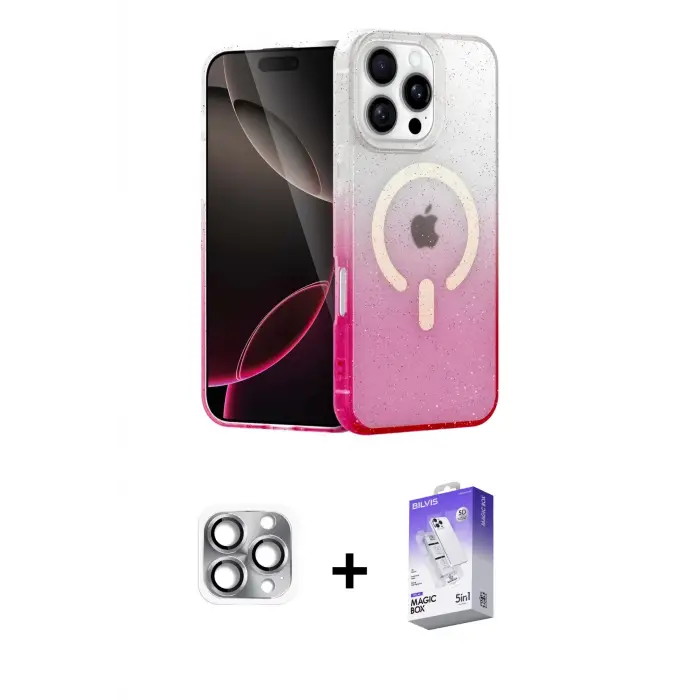 ieg™ iPhone 16 Pro Max Kılıf Eksen Minimal Özel Seri - Siyah Bilvis 5in1 3D Magic Cam Ekran Koruyucu + Pers Alüminyum Kamera Lens - GI