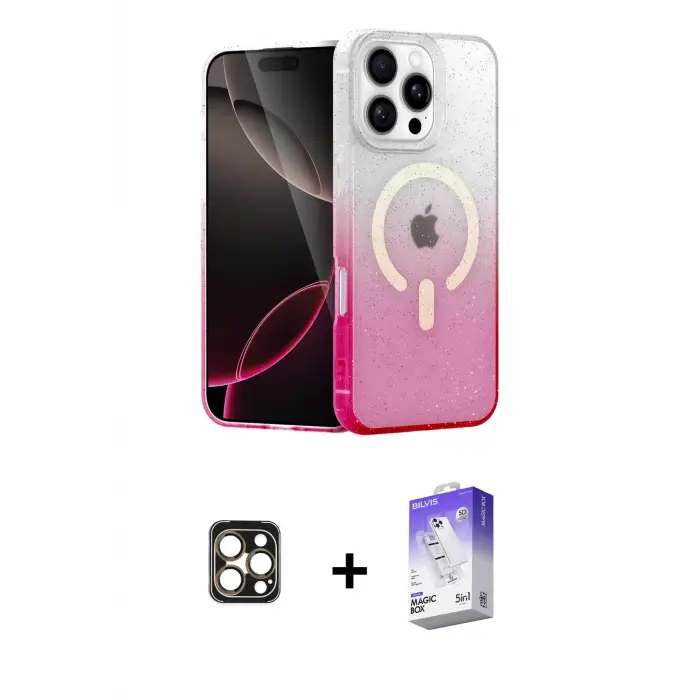 ieg™ iPhone 16 Pro Max Kılıf Eksen Minimal Özel Seri - Siyah Bilvis 5in1 3D Magic Cam Ekran Koruyucu + PVD Metal Kamera Lens - GD