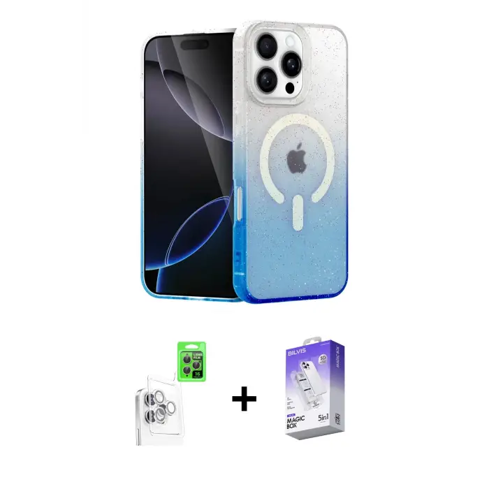 ieg™ iPhone 16 Pro Max Kılıf Eksen Minimal Özel Seri - Siyah Bilvis 5in1 3D Magic Cam Ekran Koruyucu + Raze Metal Kamera Lens - BZ