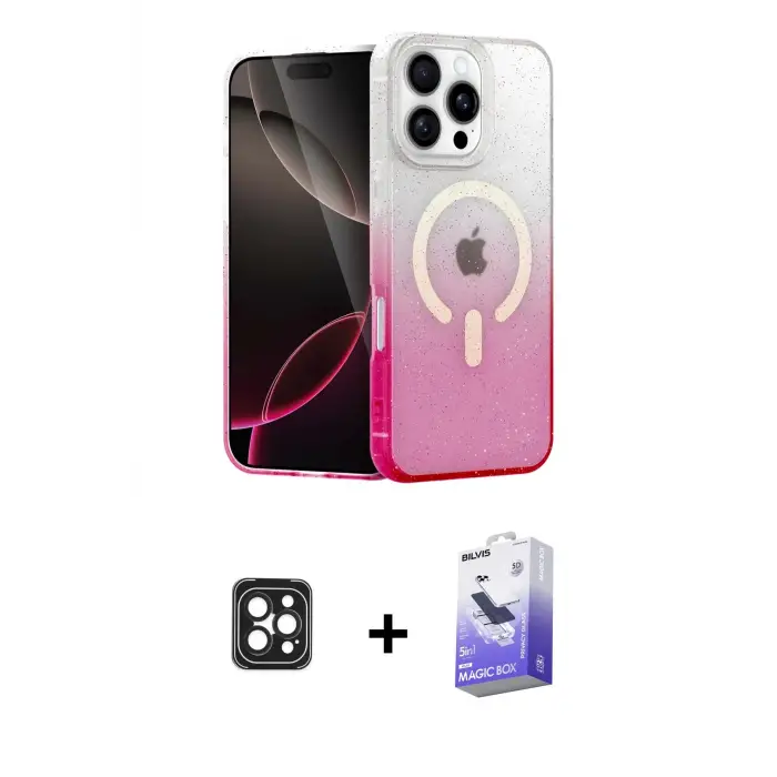 ieg™ iPhone 16 Pro Max Kılıf Eksen Minimal Özel Seri - Siyah Bilvis 5in1 5D Magic Hayalet Cam Ekran Koruyucu + PVD Metal Kamera Lens - SH