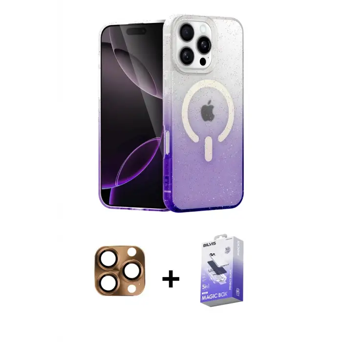 ieg™ iPhone 16 Pro Max Kılıf Eksen Minimal Özel Seri - Siyah Bilvis 5in1 5D Magic Hayalet Cam Ekran Koruyucu + Pers Alüminyum Kamera Lens - CLTM