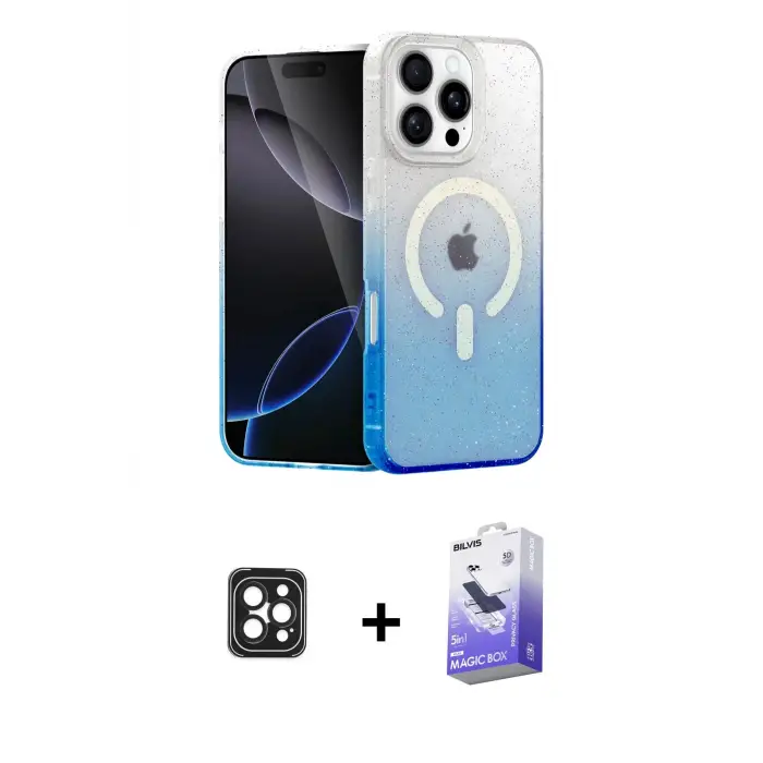 ieg™ iPhone 16 Pro Max Kılıf Eksen Minimal Özel Seri - Siyah Bilvis 5in1 5D Magic Hayalet Cam Ekran Koruyucu + PVD Metal Kamera Lens - SH