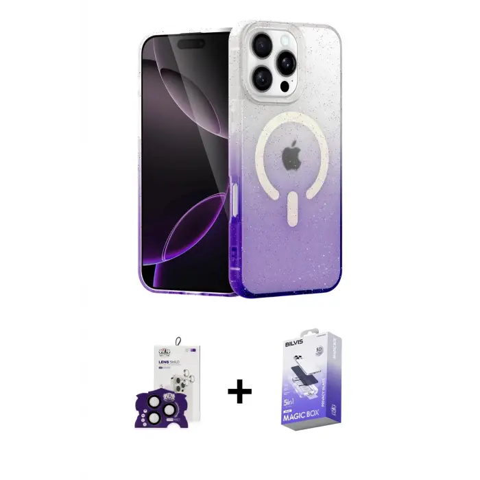 ieg™ iPhone 16 Pro Max Kılıf Eksen Minimal Özel Seri - Siyah Bilvis 5in1 5D Magic Hayalet Cam Ekran Koruyucu + Bilvis Titan Kamera Lens - SH