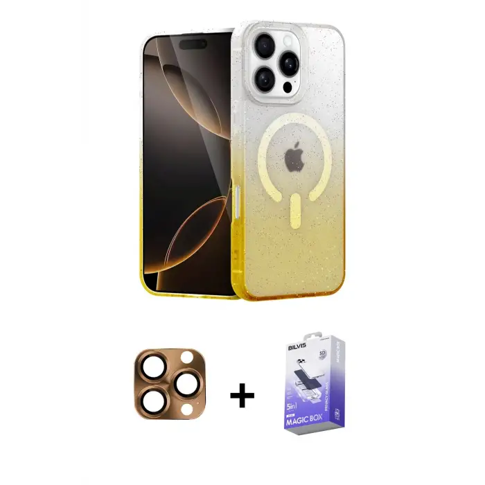 ieg™ iPhone 16 Pro Max Kılıf Eksen Minimal Özel Seri - Siyah Bilvis 5in1 5D Magic Hayalet Cam Ekran Koruyucu + Pers Alüminyum Kamera Lens - CLTM