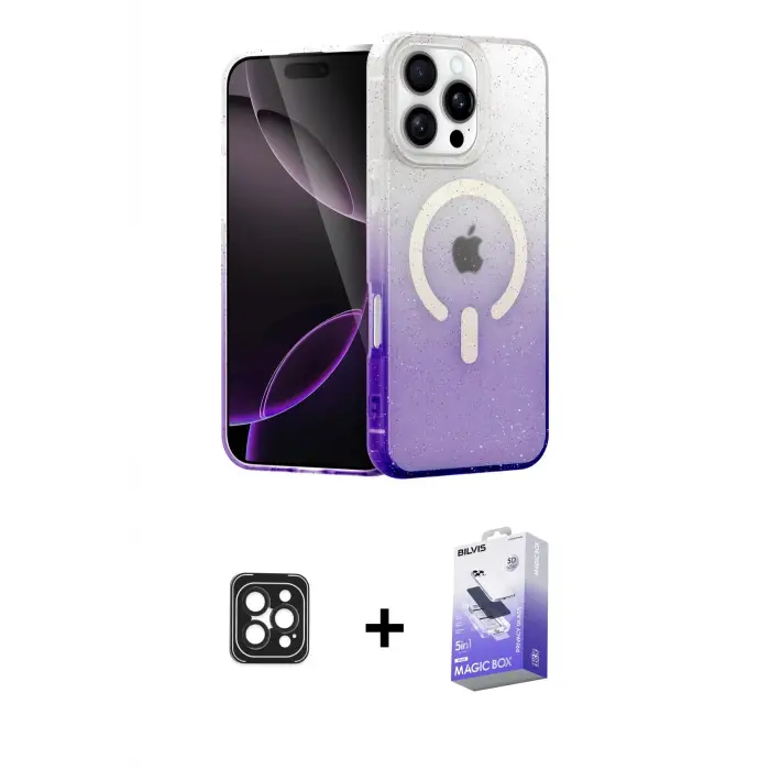 ieg™ iPhone 16 Pro Max Kılıf Eksen Minimal Özel Seri - Siyah Bilvis 5in1 5D Magic Hayalet Cam Ekran Koruyucu + PVD Metal Kamera Lens - SH