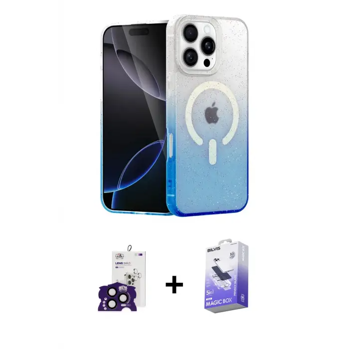 ieg™ iPhone 16 Pro Max Kılıf Eksen Minimal Özel Seri - Siyah Bilvis 5in1 5D Magic Hayalet Cam Ekran Koruyucu + Bilvis Titan Kamera Lens - SH