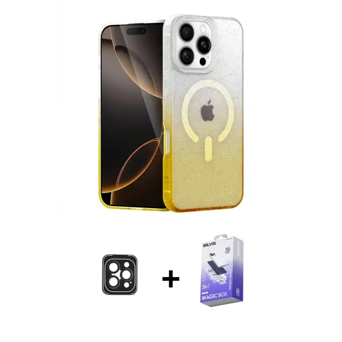 ieg™ iPhone 16 Pro Max Kılıf Eksen Minimal Özel Seri - Siyah Bilvis 5in1 5D Magic Hayalet Cam Ekran Koruyucu + PVD Metal Kamera Lens - SH