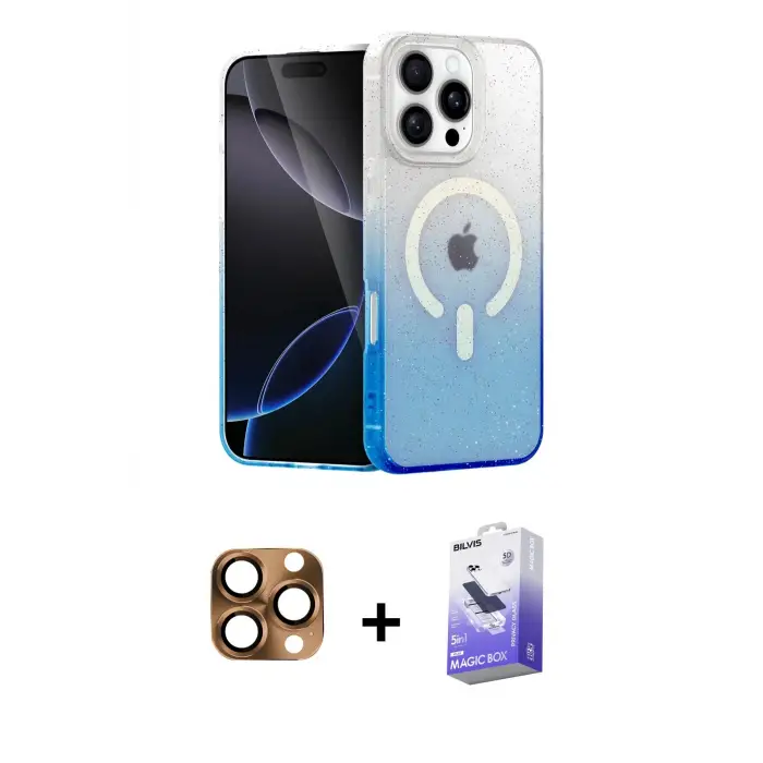ieg™ iPhone 16 Pro Max Kılıf Eksen Minimal Özel Seri - Siyah Bilvis 5in1 5D Magic Hayalet Cam Ekran Koruyucu + Pers Alüminyum Kamera Lens - CLTM