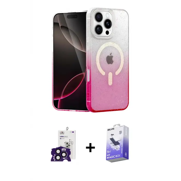 ieg™ iPhone 16 Pro Max Kılıf Eksen Minimal Özel Seri - Siyah Bilvis 5in1 5D Magic Hayalet Cam Ekran Koruyucu + Bilvis Titan Kamera Lens - SH