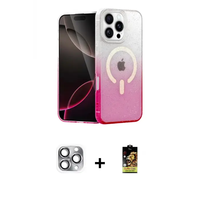 ieg™ iPhone 16 Pro Max Kılıf Eksen Minimal Özel Seri - Siyah Buffer Cam Ekran Koruyucu + Pers Alüminyum Kamera Lens - GI